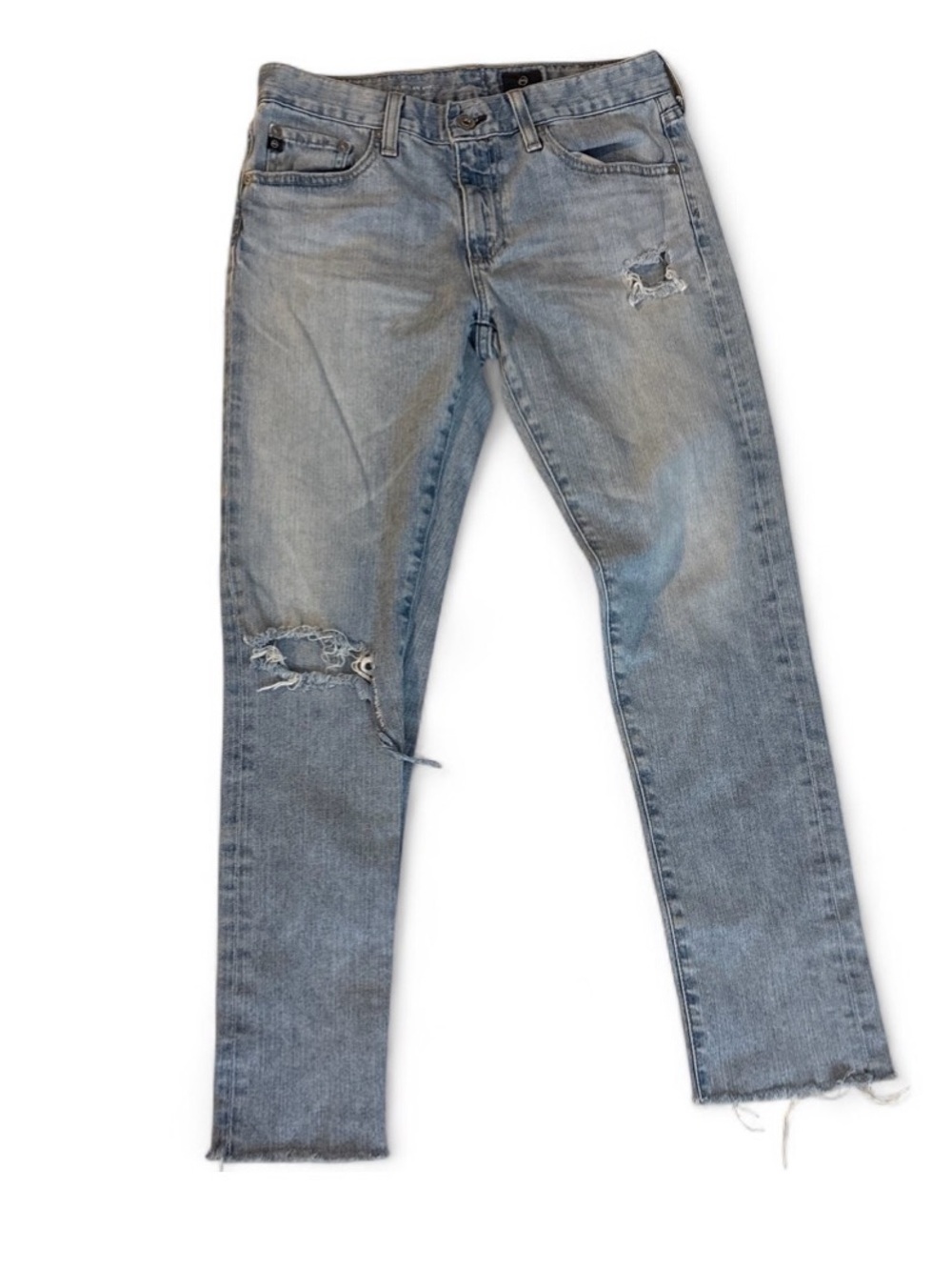 Ag Adriano Goldschmied Light Blue Skinny Distressed Jeans